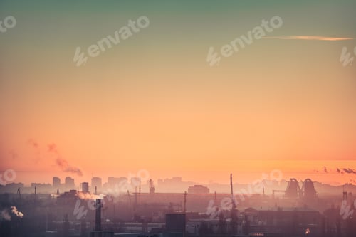 Preview: Aerial view of city sunset