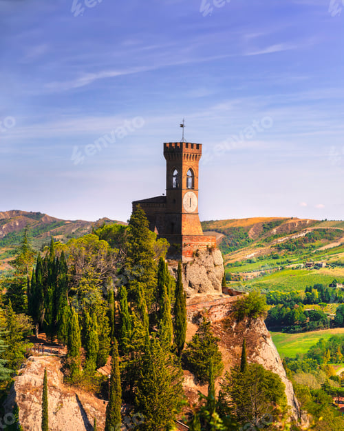 Preview: Brisighella clock tower on the cliff. Emilia Romagna, Italy.