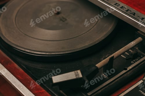 Preview: retro turntable vintage vinyl collection top view entertainment