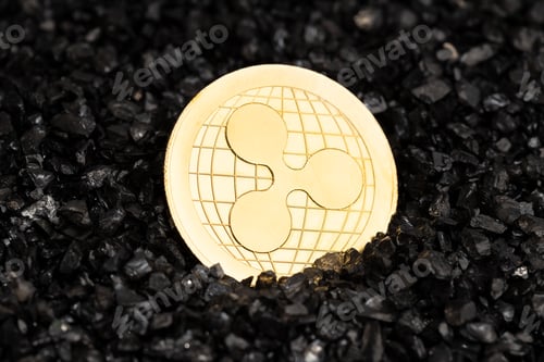 Preview: Ripple XRP coin on black gravel background