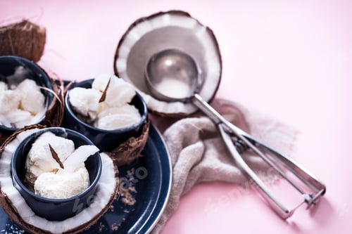 Preview: coconut ice cream on a pink background