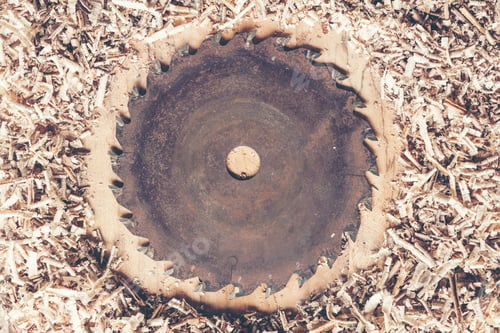 Preview: Carpenter tools on wooden table with sawdust. Carpenter workplace top view