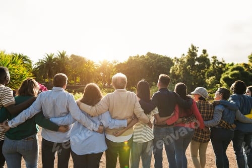 Preview: Group of multigenerational people hugging each others