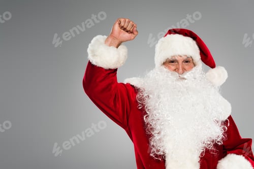 Preview: Santa claus in costume showing yes gesture isolated on grey