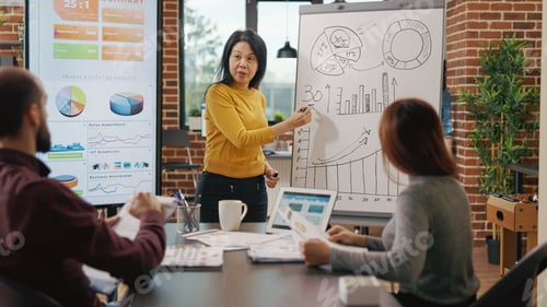 Preview: Woman explaining executive ideas to develop startup company