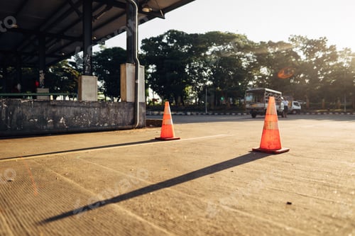 Preview: Beautiful shot of traffic cones with a blurred background on a sunny day