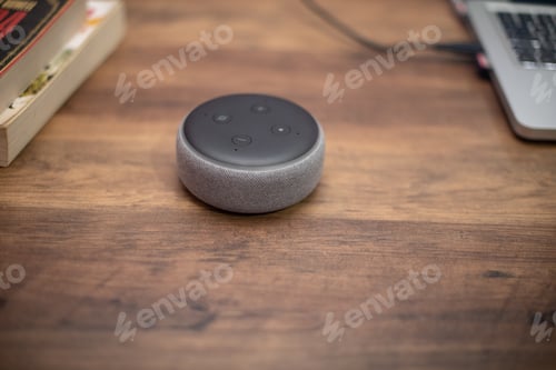 Preview: Smart speaker seen on wooden table