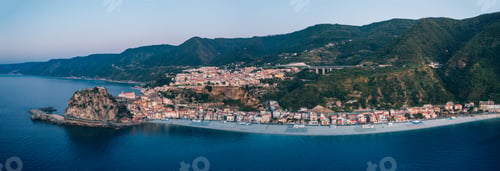Preview: Aerial view of coast of Scilla at sunset. Calabria, Italy