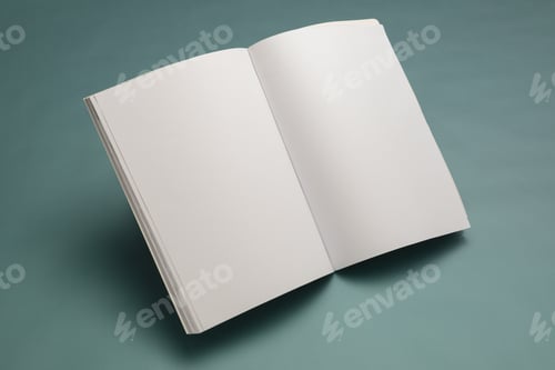 Preview: Composition of opened book with blank pages on blue background