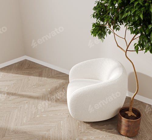 Preview: Scandinavian minimalist room interior in neutral colors with furniture, 3d illustration
