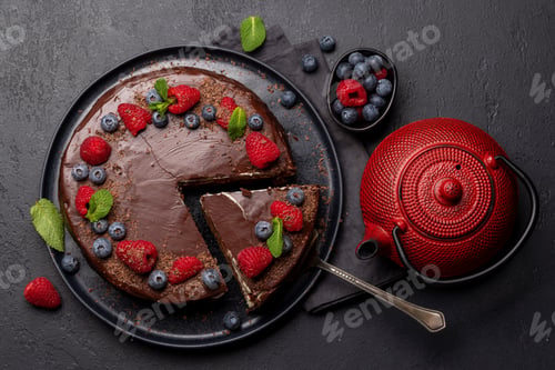 Preview: Chocolate cake dessert with fresh berries
