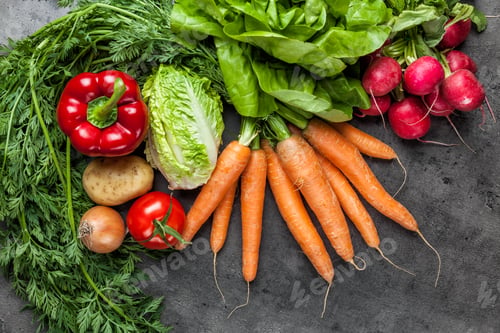 Preview: Fresh organic vegetables on rustic background