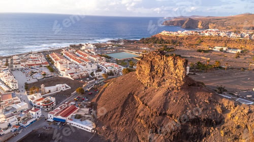 Preview: Aerial view of the town of Agaete at summer sunset in Gran Canaria. Spain