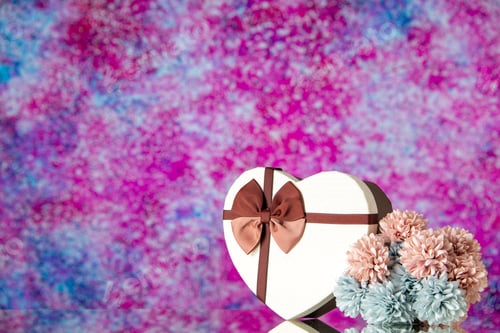 Preview: front view valentines day present with flowers on light pink background love family marriage feeling