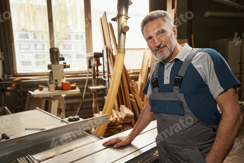 Preview: Portrait of delighted worker posing on camera