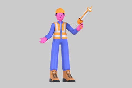 Cartoon construction worker with caulk gun