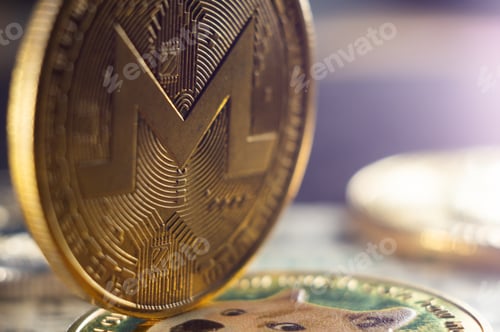 Preview: Closeup shot of a cryptocurrency cash coin