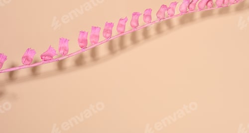 Preview: Beige background with a branch of pink flowers, abstract backdrop