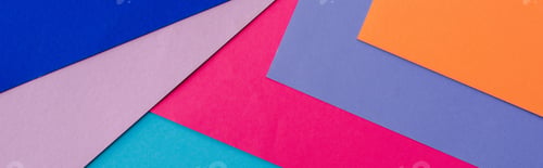 Preview: abstract geometric background with orange, pink, blue and violet paper, panoramic shot
