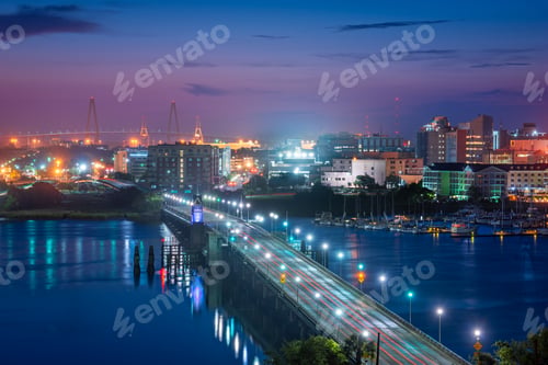 Preview: Charleston, South Carolina, USA skyline over the Ashley River