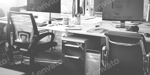 Preview: Office workspace with computers grayscale