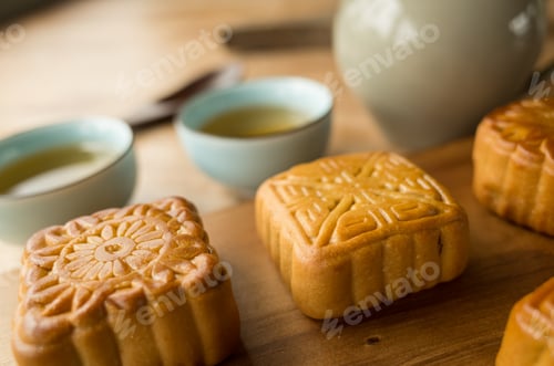 Preview: Chinese Mid Autumn Festival Food Of Mooncake With Tea