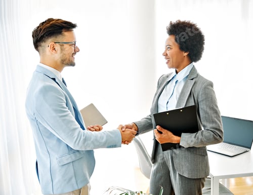 Preview: young business people meeting office teamwork group success agreement handshake deal partnership
