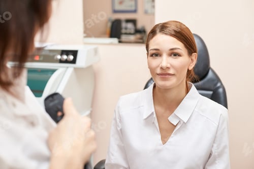 Preview: Eye ophthalmologist exam. Eyesight recovery. Astigmatism check concept. Ophthalmology diagnostic