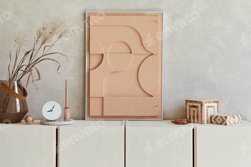 Preview: Stylish composition of modern beige living room interior design