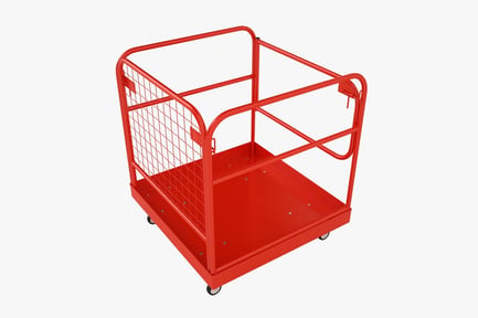 Preview: Red Forklift Platform Cage with Mesh Door