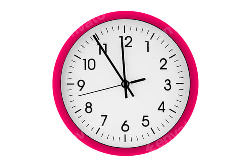 Preview: Pink watch, wall clock 11 hours 45 minutes on isolated or white background