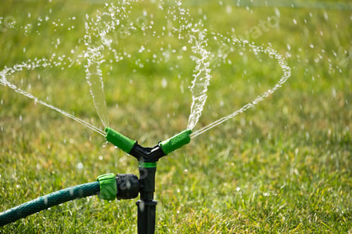 Preview: Green lawn automatic irrigation system in park. Watering lawn at heat summer.
