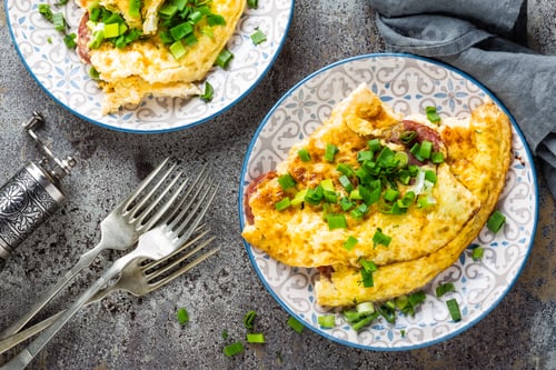 Preview: Omelet or omelette with fresh green onion, scrambled eggs
