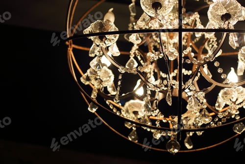 Preview: Chrystal chandelier close-up. Glamour background with copy space