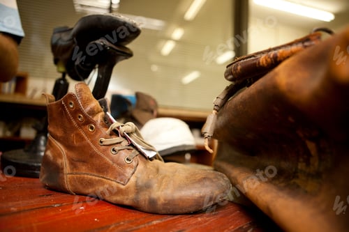 Preview: Close up of leather boot and bag