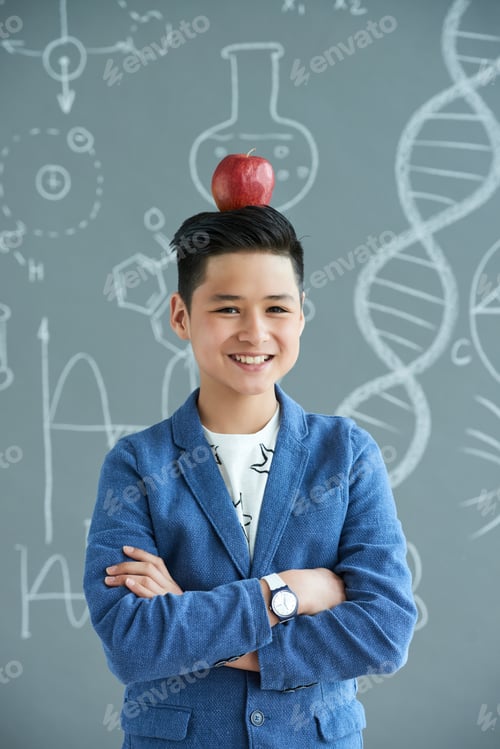 Preview: Asian Pupil with Apple on His Head