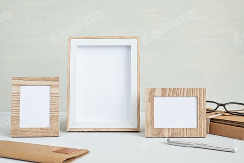 Preview: Styled minimal desktop mockup with organic color stationary, frame