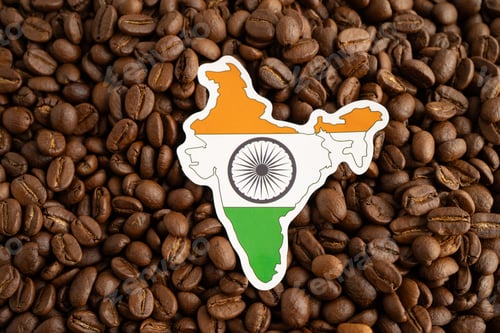 Preview: India flag on coffee bean, import export trade online commerce.