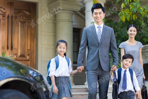 Preview: Young couple sending their children to school
