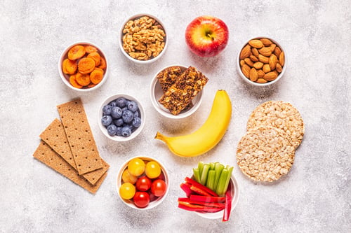 Preview: Healthy snack concept, top view.