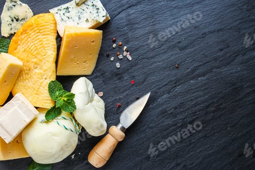 Preview: Cheese Many Different Types And Grades Hard And Soft With Mold Meal On The Table Tasty Serving Size