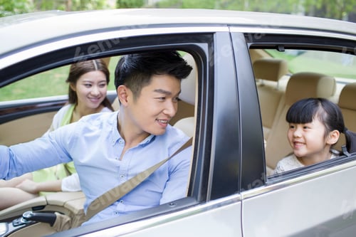 Preview: Happy young family in a car