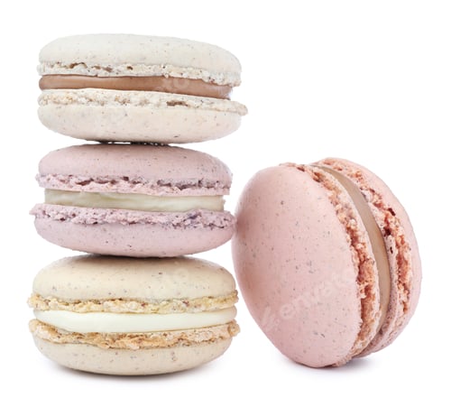 Preview: Different delicious colorful macarons on white background