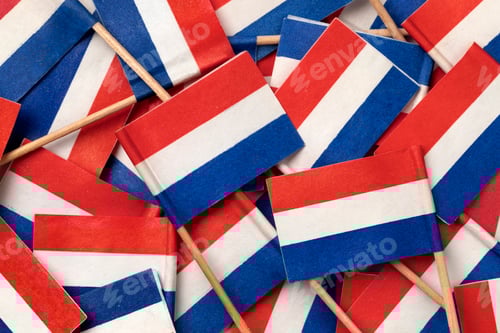 Preview: Miniature Dutch paper flags close up full frame as background