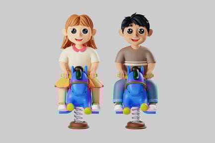 Preview: Cartoon children riding spring horses