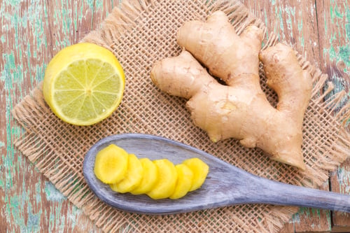 Preview: ginger and lemon on the table seen from above