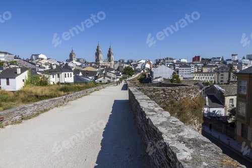 Preview: Shot of a road in a residential area with different buildings in Lugo, Spain