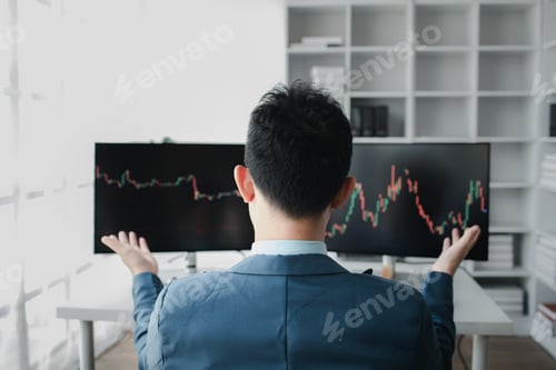 Preview: Stock investor, business man is trading stocks for profit, stock market oscillating graph screen, in