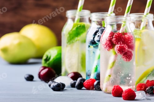 Preview: Berry, fruit and citrus non-alcoholic refreshing ice cold beverages and cocktails