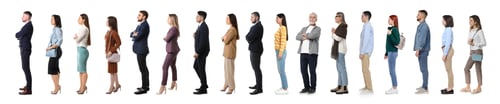 Preview: Queue of many people on white background
